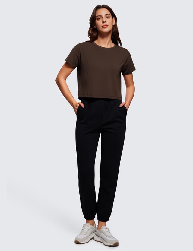 Detalle de CRZ YOGA da donna in pima di cotone: maglia da allenamento a manica corta sciolta