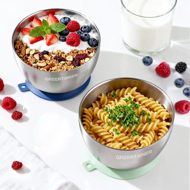 Detalle 2 de Greentainer 304 Stainless Steel Baby Bowl Set (3-pack) with Suction Base