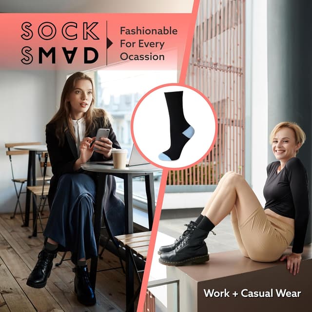 Detalle 2 de Socksmad 5-Pair Women’s Black Crew Socks Multipack (Size UK 4-7)