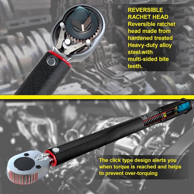 Detalle de Aurlloct 1/2" Drehmomentschlüssel-Set 20–230 Nm (6-teilig) inkl. Verlängerungsstange & Adapter