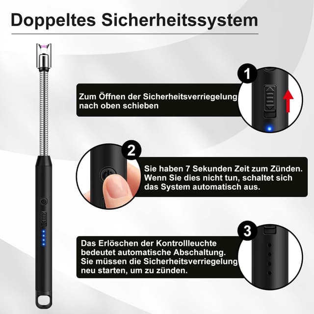 Detalle 2 de lcfun LcFun briquet à arc électrique rechargeable USB Type C à col long (2 modèles noirs)