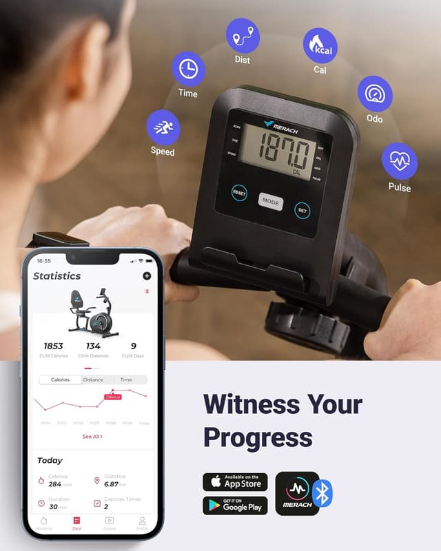 Detalle 2 de MERACH Magnetic Recumbent Bike 8 levels