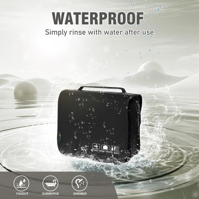 Detalle de Hängender Kulturbeutel mit Haken (schwarz) – Kulturbeutel zum Aufhängen, 25 x 20 x 9 cm, 4 Fächer