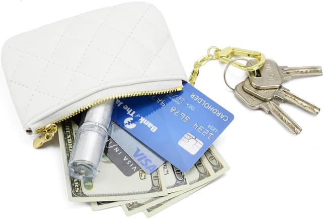 Detalle 2 de QIUTIMIY Mini-Geldbörse mit Reißverschluss und Schlüsselanhänger (weiß) – klein, mit Münzfach