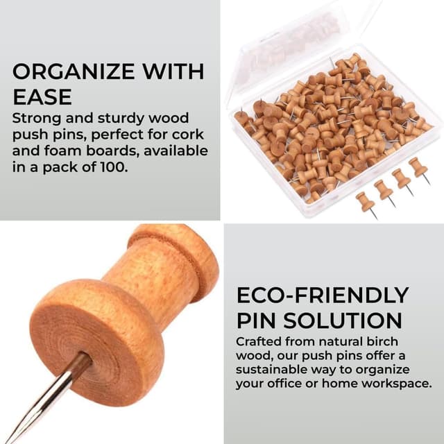 Detalle 2 de H&S 100pcs Wooden Push Pins for cork