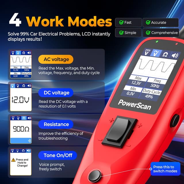 Detalle de Autel PowerScan PS100 Automotive Circuit Tester 2.0 (12-24V) with 20ft Extension Cord