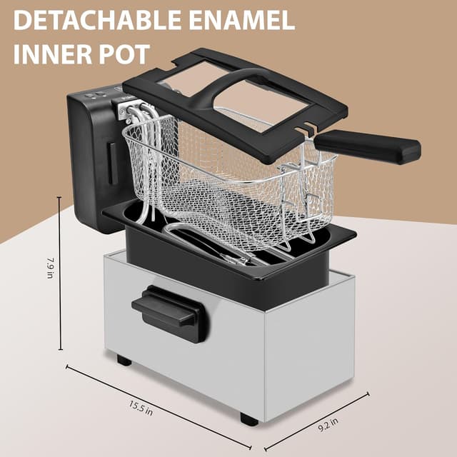 Detalle de Pukomc 3-Liter Deep Fryer (1500W) with Adjustable Temperature, Viewing Window & Dishwasher-Safe Parts