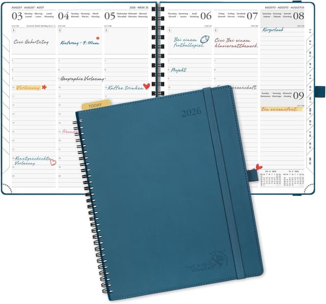 Detalle de POPRUN Kalender 2026 Wochenplaner (Jan. 2026–Dez. 2026) 26,5 x 21,5 cm, Ringbuch – Marineblau