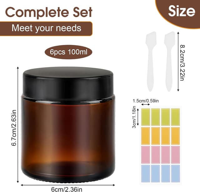 Thumbnail 1 de Amber Glass Jars 100ml 6 Pack