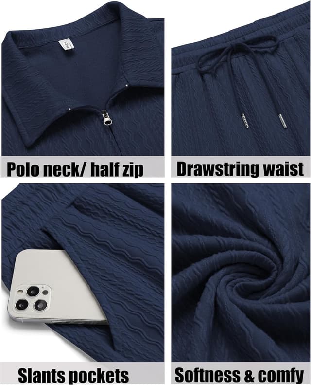 Detalle 2 de COOFANDY Men’s 2-Piece Quarter-Zip Polo Shirt and Shorts Set (Casual Athletic Summer Tracksuit)