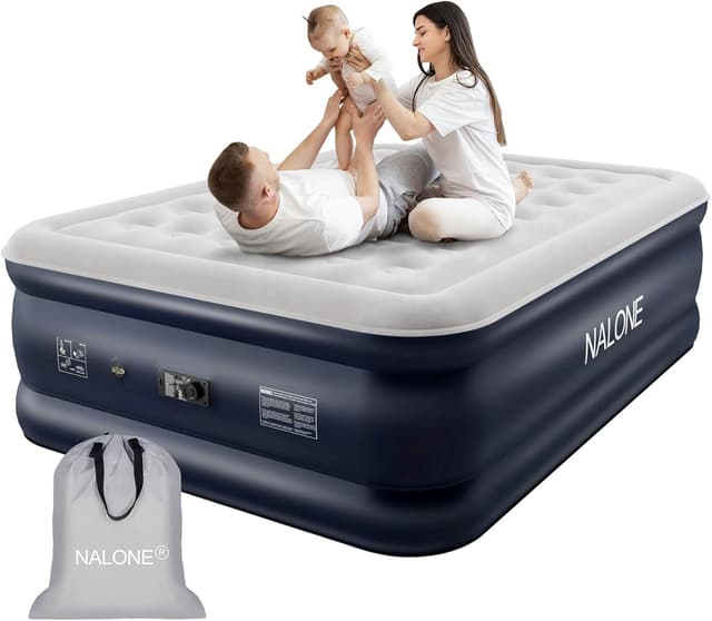 Detalle de Nalone King Air Bed Inflatable Mattress with Built‑in Pump 203x152x46cm Queen/Double