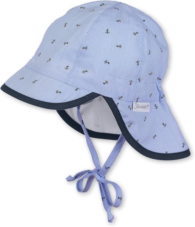 Detalle de Sterntaler Schirmmütze für Jungen (ab 9 Monaten) mit Bindebändern, Nackenschutz und Anker-Motiv