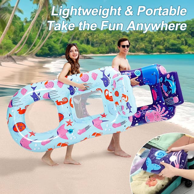 Detalle de PuppyuWill 2 Pack Inflatable Pool Lounger Floats for Adults (Heavy-Duty with Cup Holder, Backrest & Footrest)