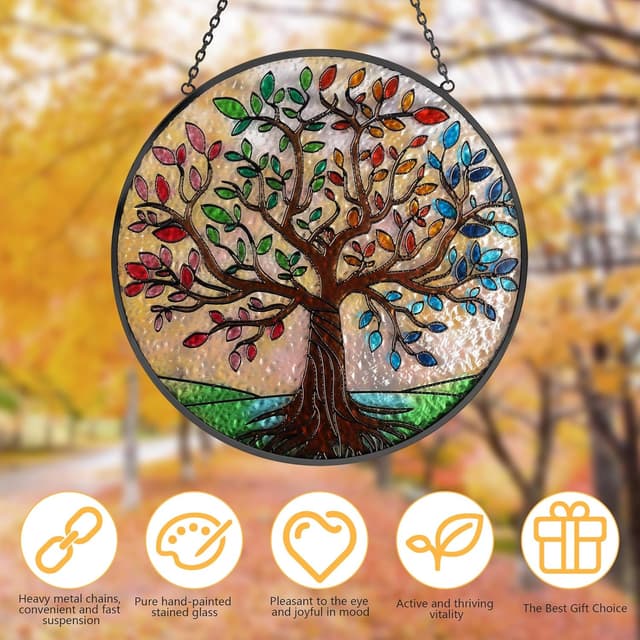 Thumbnail 2 de Stained Glass Tree of Life Sun Catcher 8" ⌂