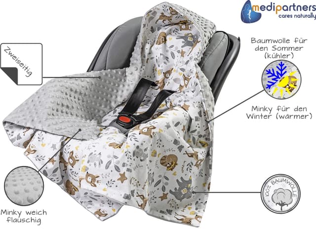 Thumbnail 4 de Medi Partners Einschlagdecke Baby 85x85 cm Baumwolle Minky