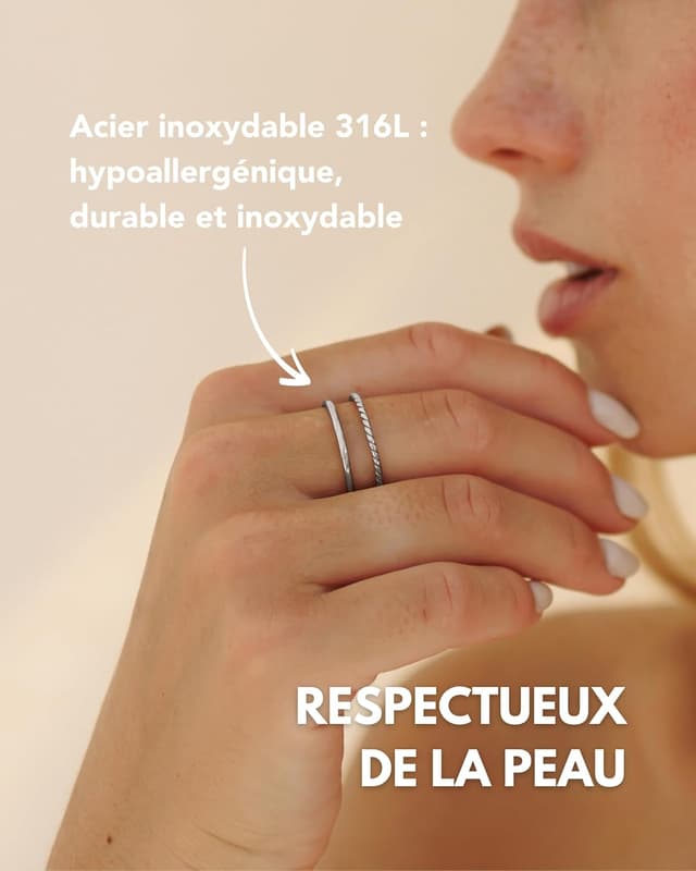 Detalle 2 de Bague ajustable GD GOOD.designs EST. 2015 en acier inoxydable, double anneau ouvert (argent / or rose) avec boîte cadeau