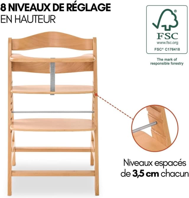 Detalle de hauck Chaise Haute Bébé Alpha Plus Premium 4-en-1 évolutive avec siège amovible et harnais 5 points