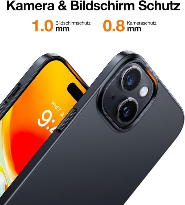 Detalle de Torras 2025 Neu ultradünne Hülle für iPhone 15 (0,07 cm) – schwarzer Rundumschutz mit samtigem Griff