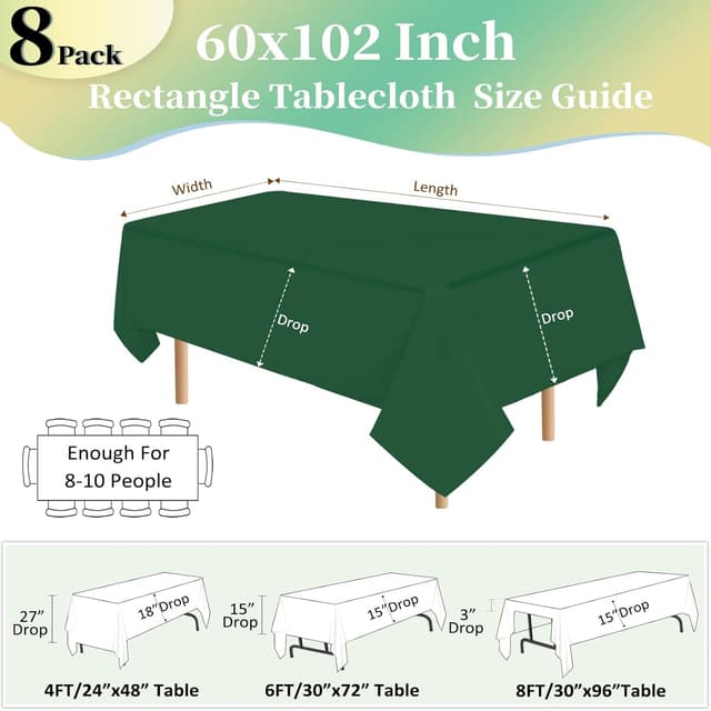 Detalle 2 de pepmily 8-Pack Dark Green Tablecloths (60x102 Inch) for 6-Foot Rectangle Tables
