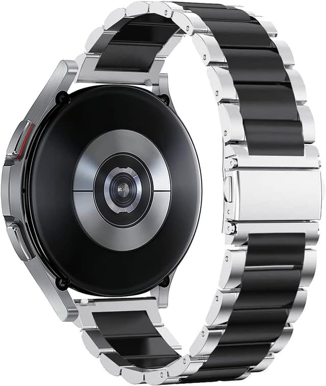 Detalle 2 de SUNDAREE Stainless Steel Strap Replacement for Samsung Galaxy Watch 7 FE / 6 / 5 / 4 and more (20mm) – Black & Silver