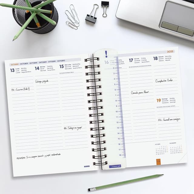 Detalle 2 de Finocam Agenda Institut 2025-2026 Turquesa Semana Vista Vertical