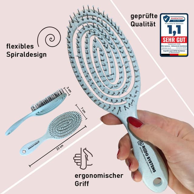 Detalle de Ri|Do Systems Entwirrbürste „ohne Ziepen“ aus Spiralfeder – Haarbürste für Locken, nasses & feines Haar (aqua)