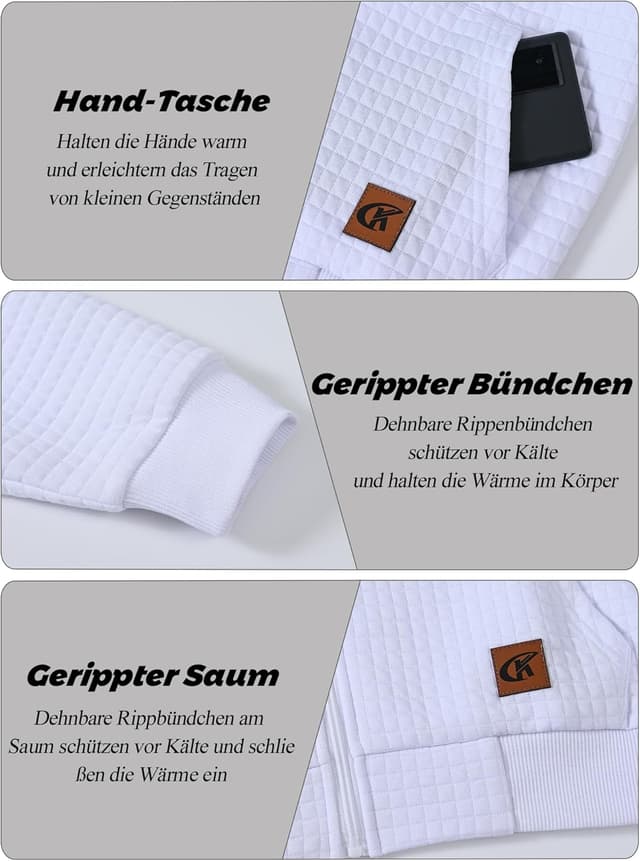 Detalle de Tyhengta Herren Kapuzenpullover mit Reißverschluss und Taschen – Sportliche Sweatjacke