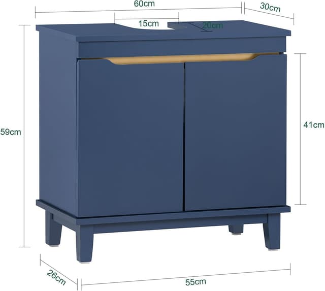 Detalle de SoBuy Meuble sous-lavabo BZR113-B bleu foncé (60 x 59 x 30 cm) avec 2 portes