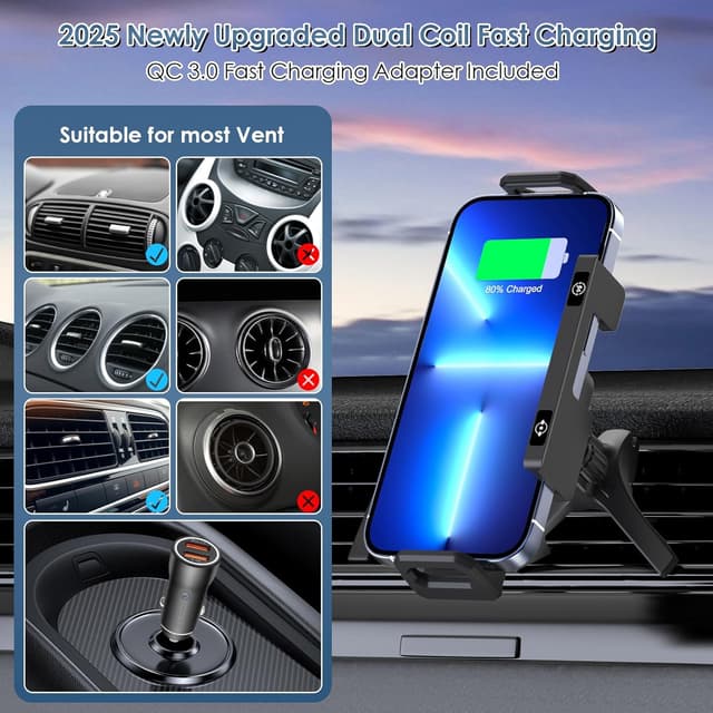 Detalle de Olycism Support voiture pour téléphone avec charge sans fil 15 W Dual Coils (rotatif) pour Galaxy Z Fold/Flip