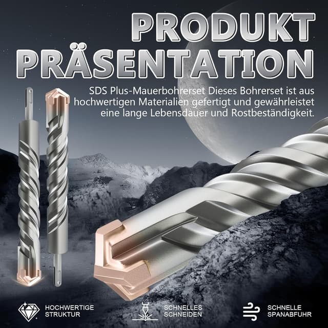 Detalle de XZH SDS-Plus Bohrerset 11-teilig (4–14 mm × 210 mm) für Beton, Mauerwerk & Stein