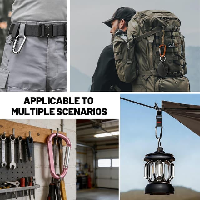 Detalle de 12PCS 3" Aluminum Nonlocking Carabiner Keychain Clips (D-Ring) – Spring Snap Hooks for Home, Camping & Travel