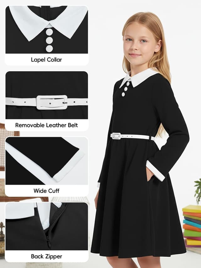 Detalle de JiAmy Girls Long Sleeve Dress 4–12 years