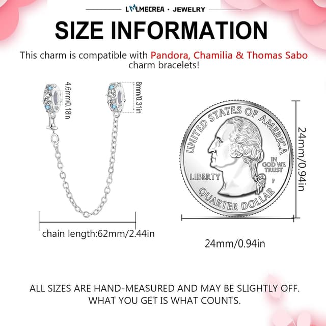 Detalle de LMLMECREA Damen-Sicherheitskette aus 925 Silber für Charm-Armbänder (Delphin, Clip/Stopper)