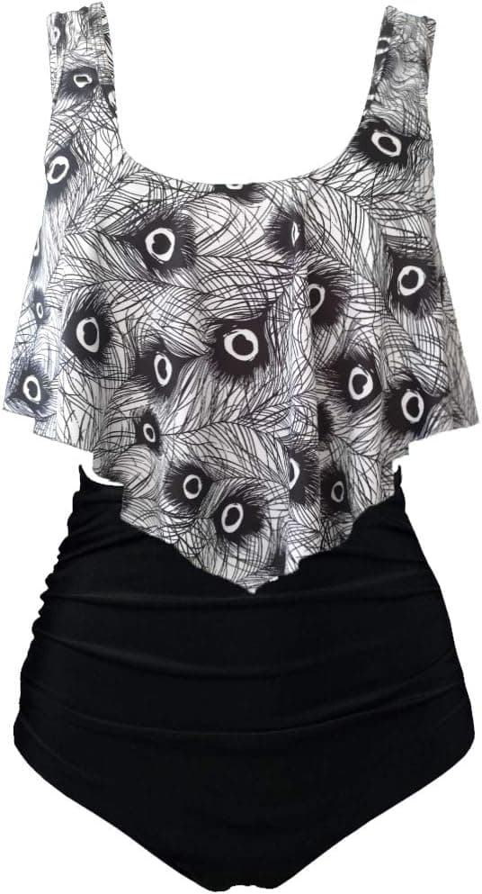 Detalle 2 de Maillot de bain femme Aidotop 2 pièces vintage à volants, taille haute floral