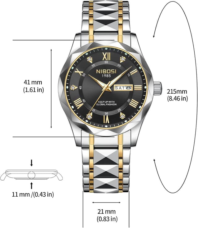 Detalle de NIBOSI Orologio analogico da uomo al quarzo in acciaio inox, impermeabile 3 ATM (30 m) – stile business e casual