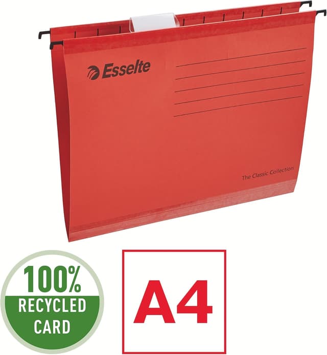 Detalle de ESSELTE – Lot de 15 dossiers suspendus A4 renforcés pour classeur (628808), carton recyclé 100%