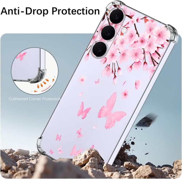 Thumbnail 1 de HopMore Transparente Handyhülle für Samsung Galaxy S25 FE 5G – Kirschblüte Motiv, stoßfestes TPU/Silikon Clear Case