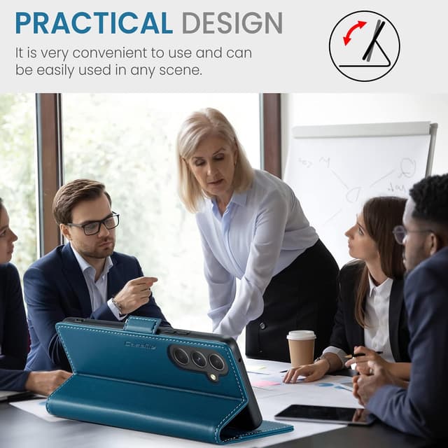 Detalle 2 de QLTYPRI Hülle für Samsung Galaxy A55 5G – RFID-Flip-Case mit Kartenfach, Standfunktion und PU-Vintage-Look (blau)