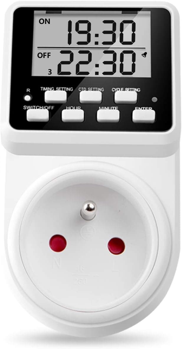 Detalle de NOVKIT prise programmable numérique 16A/3680W avec minuterie, compte à rebours et cycle alternatif