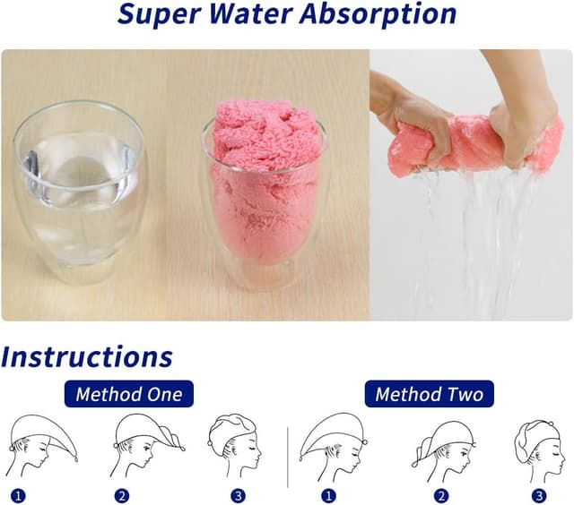 Detalle 2 de ACWOO Handtuch Haarturban (3er-Set) – Turban-Handtuch aus Mikrofaser mit Knopf für langes Haar