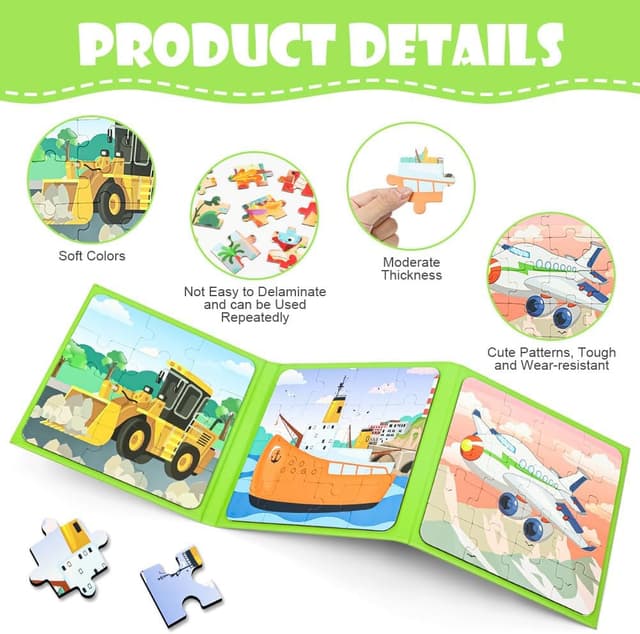 Detalle de Aolso Puzzle Magnetici Montessori Giochi per Bambini 3-7 Anni (animali e temi di traffico), da viaggio