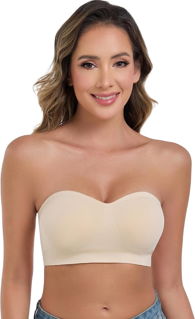 Detalle de ANGOOL Strapless Wirefree Non-Slip Tube Top Bra (Padded Bandeau, Seamless)