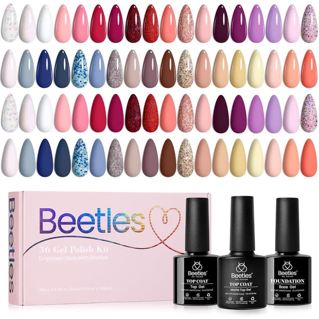 Detalle de Beetles UV Nagellack Set „Lingering Kollektion“ (39 Stück) mit 36 Mini-Gel-Lacken und 3 Top-/Basis-Lacken