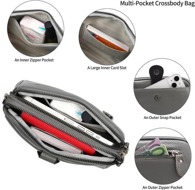 Detalle de GAEKEAO small genuine leather crossbody bag with detachable wristlet strap