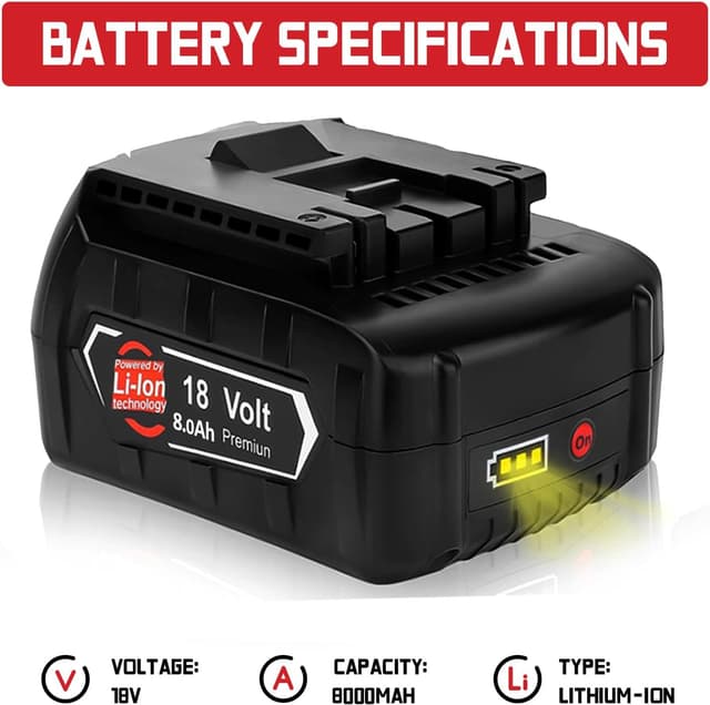 Detalle 2 de 2× 8.0Ah/8.000mAh Ersatzakku für 18V – kompatibel mit Bosch 18V BAT-Serie