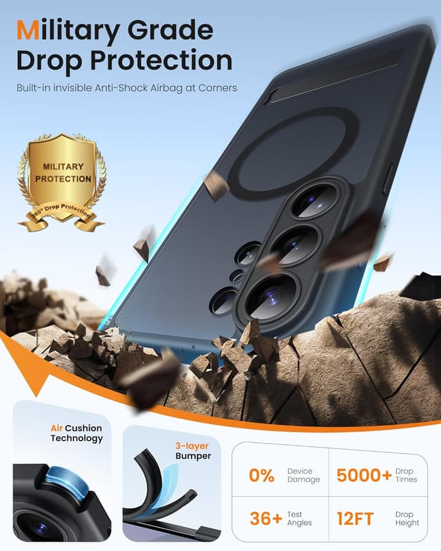 Detalle 1 de SIXBOX for Samsung Galaxy S26 Ultra case with stand, MagSafe-compatible magnetic ring and full camera protection (Black)