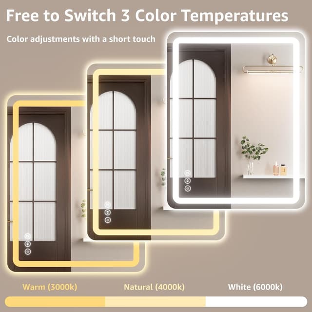 Thumbnail 5 de 40" x 30" LED Bathroom Mirror with Tri-Color Lighting 🪞