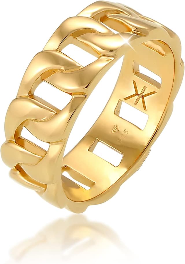 Detalle 2 de Kuzzoi Massiver Herrenring 8 mm im Panzer-Design, vergoldet – 925 Sterling Silber Ring im Chunky Chain Look (Größe 60–66)