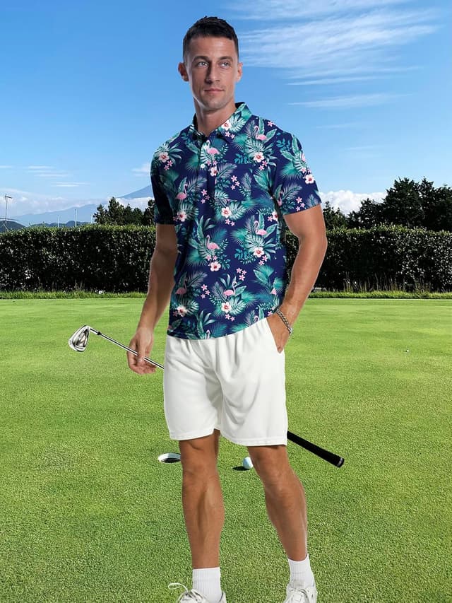 Detalle de MLANM men’s short-sleeve polo shirts (printed) – lightweight stretch golf/casual tee