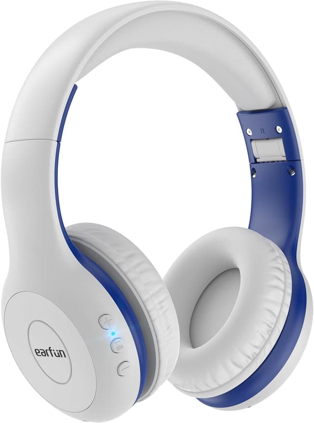Detalle de EarFun Bluetooth-Kopfhörer für Kinder (85/94 dB) mit HD-Mikrofon, bis zu 40 Std. Akku und faltbarem Design – Weiß